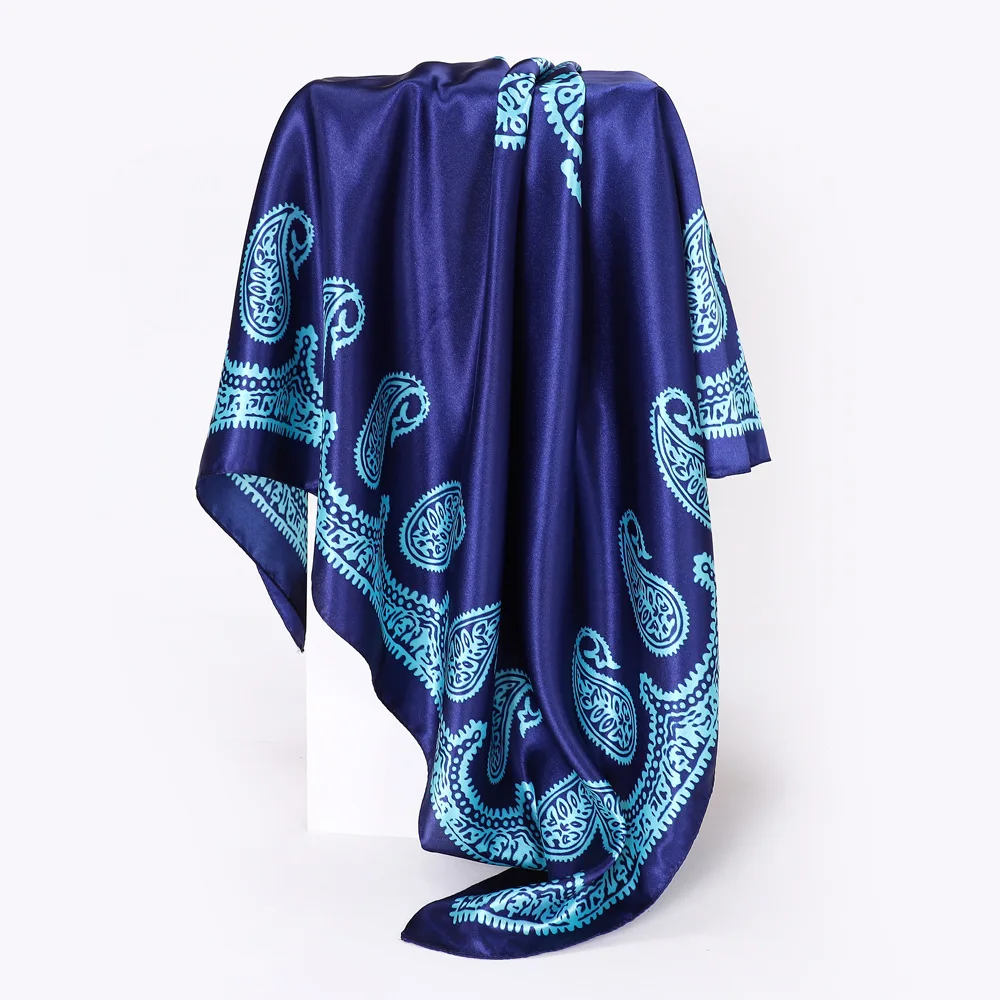 Écharpe Paisley InjSatin pour Femme, Châles Tendance, Enveloppes, Grand Bandana, Tête, Hijab, Carré, Sauna, Bande Cheveux, Dames, 90cm