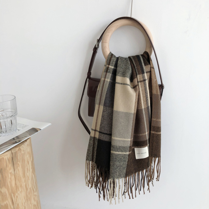 Écharpe à carreaux de luxe en cachemire chaud pour femme, Long Bandana Pashmina, châle et enveloppes à pampilles, Design 2024, hiver