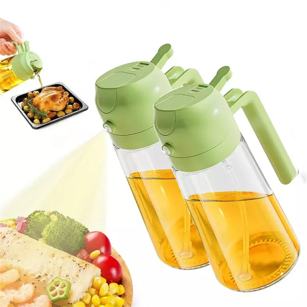 Distributeur d'huile d'olive, 15.8oz/470ml, pulvérisateur et verseur d'huile 2 en 1 pour salades, frire, grillades, idéal pour la cuisine, bouteille pulvérisateur d'huile en verre