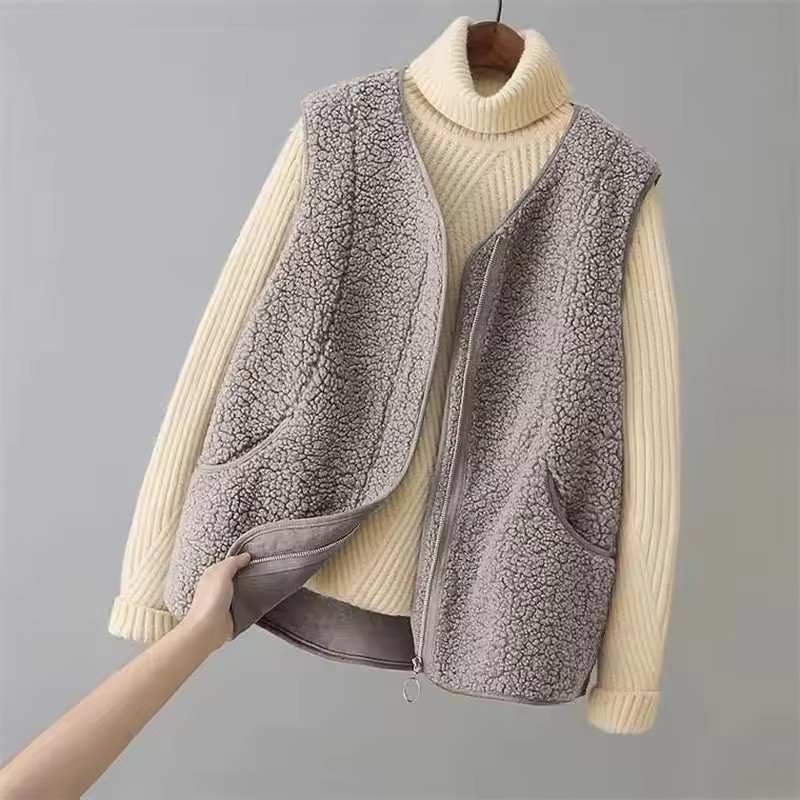 Gilet court en fausse laine d'agneau pour femme, vêtement d'extérieur, Imitation d'agneau, sans manches, confortable, mode automne hiver 2025