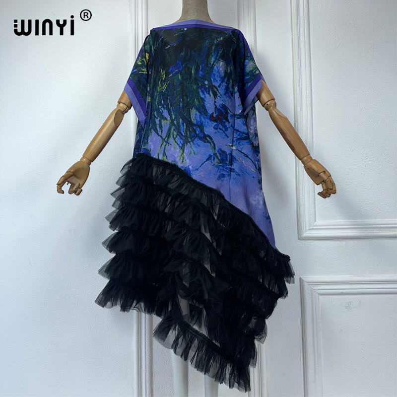 WINYI Africa Clothing Robe Maxi Kaftan Imprimé Bohème Grande Taille pour Femmes, Abaya de Luxe Dubaï 2024, Robe Africaine pour Femmes Musulmanes
