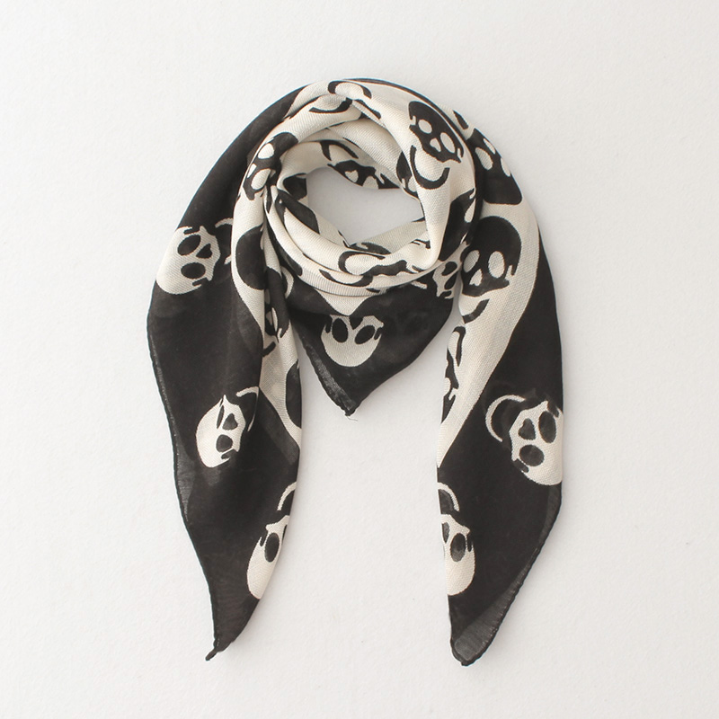 Foulards carrés en coton et lin à imprimé crâne pour femmes, bandanas, foulards de tête et cache-cols tendance printemps-automne, Marque 2026