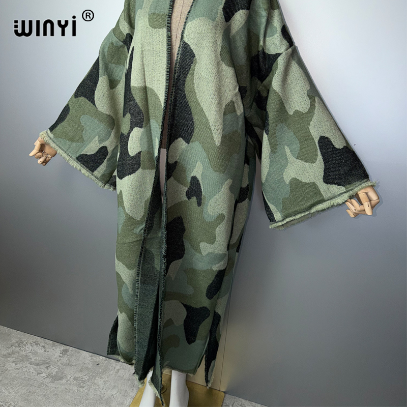 Manteau long en duvet léopard WINYI pour femme, cardigan à franges, abaya de luxe de Dubaï, vêtements d'extérieur amples pour l'hiver