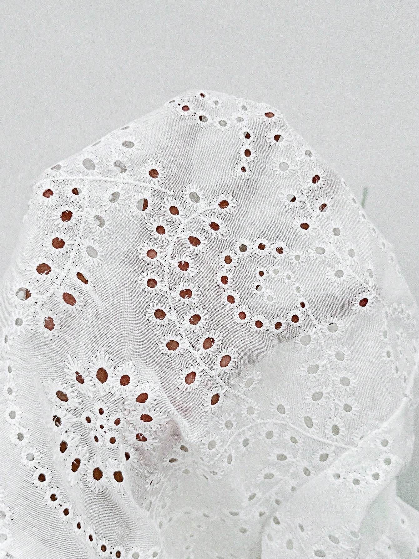 Chemisier Femme Broderie Broderie anglaise Col Rabattu Manches Courtes à Volants Été Découpes Boutonné Peplum Décontracté