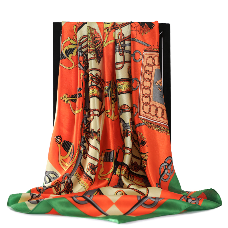 Châles de luxe imprimés 90x90cm, écharpes en soie quatre saisons, bandanas populaires protection solaire, Europe et amérique