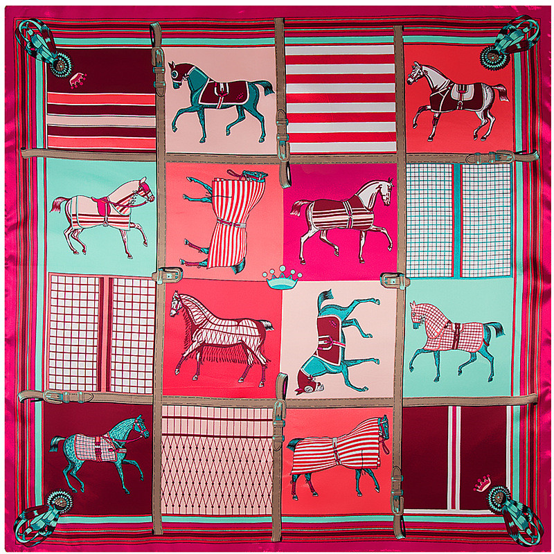Écharpes à carreaux cheval pour femmes, écharpe carrée, châle bandana, hijab pour dames, mode féminine, 90cm