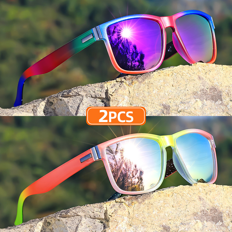 Nouveau style 2 pièces lunettes de soleil à monture carrée classique, couleur dégradée, jante complète, monture en polycarbonate, lentille TAC, polariseur, style sportif