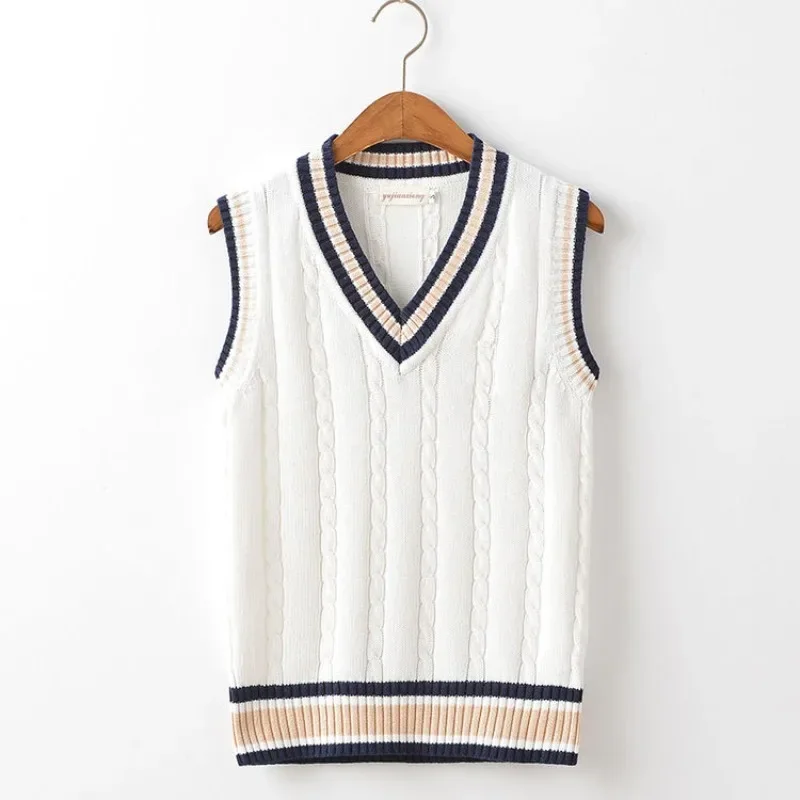 Chandails tricotés blancs rayés pour hommes, bleu, sans manches, vêtements pour hommes, col en V, gilet rouge, pulls, Sweat-shirt en coton pour cigarettes