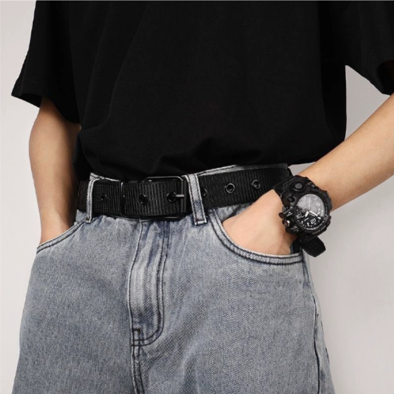 Ceinture en cuir à boucle ardillon en toile poreuse pour hommes, ceinture de sport d'extérieur, ceinture à œillets tendance pour femmes, ceinture pour jeans pour hommes et femmes