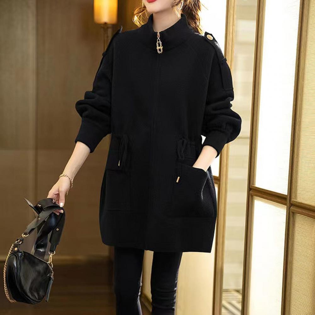 Manteau d'hiver élégant pour femme, avec col montant, manches longues épaisses, grandes poches, à la mode pour le froid et l'extérieur