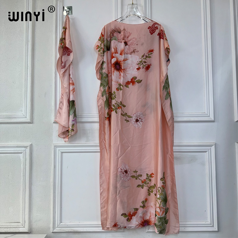 WINYI-Robe Dashiki bohème pour femmes africaines, imprimé musulman, dubaï, taille libre, design avec écharpe, maxi adt, robe élégante africaine, nouvelle collection 2024