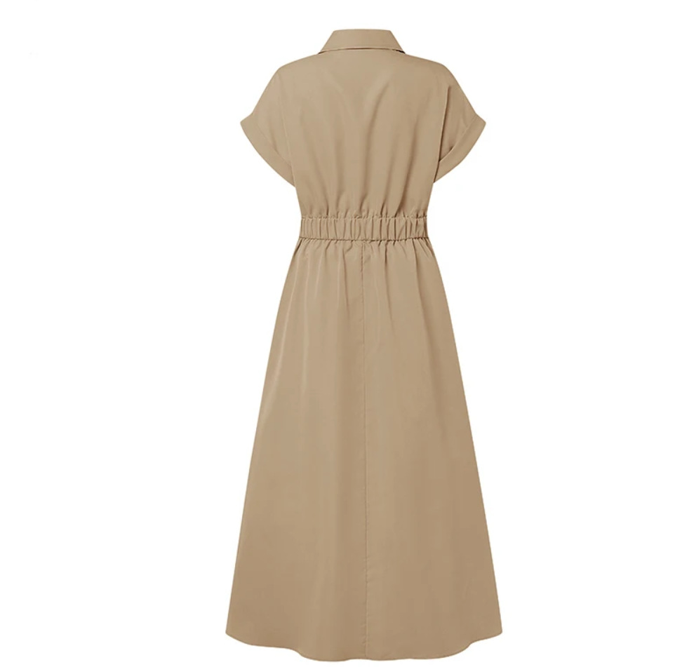 Robe élégante pour femmes, mode été, taille haute, boutons, manches courtes, décontractée, couleur unie, combinaison printemps été, jupe longue