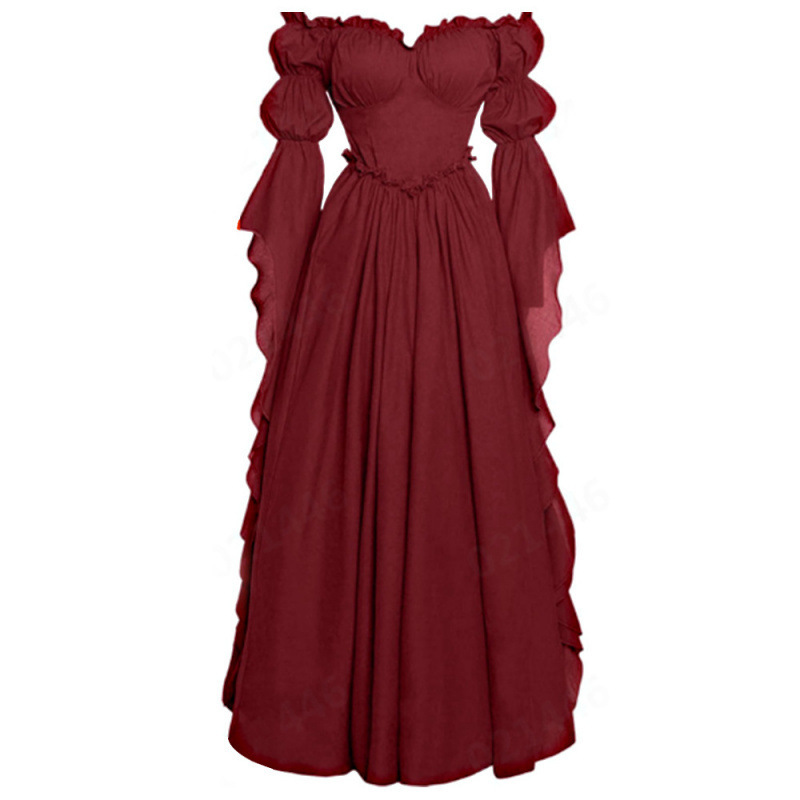Robe de Cour Médiévale, Robe Rétro pour Femme, Robe Longue de Scène Européenne et Américaine, Ensemble Complet de Cosplay