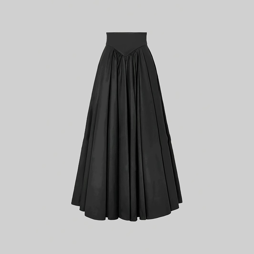 Jupe longue plissée élégante de couleur unie, style vintage, ourlet fluide et évasé, idéale pour les fêtes et le quotidien