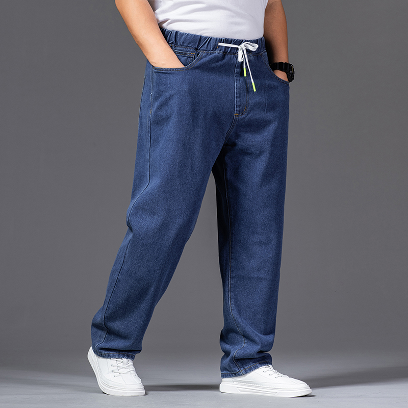 Jean ample pour hommes, grande taille 42 44 46, vêtements d'affaires, droit, mode, taille élastique, pantalon en Denim surdimensionné décontracté