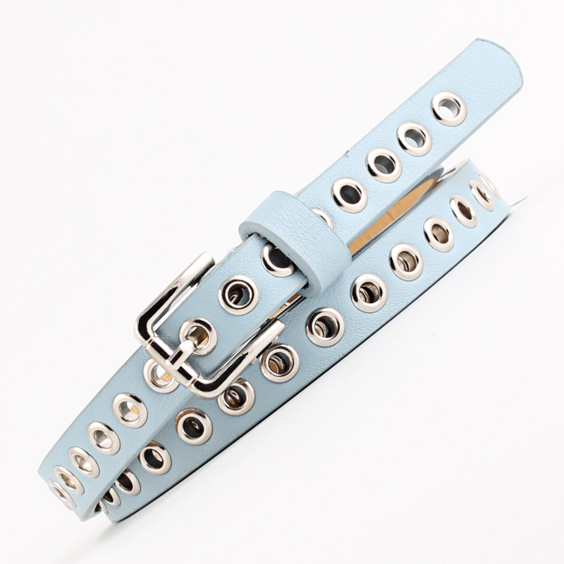 Ceinture de pantalon en cuir pour femmes, 1.4cm, Punk Cool, boucle en métal, œillet réglable, mode, ceinture fine pour jean, trou de taille, ceinture gothique
