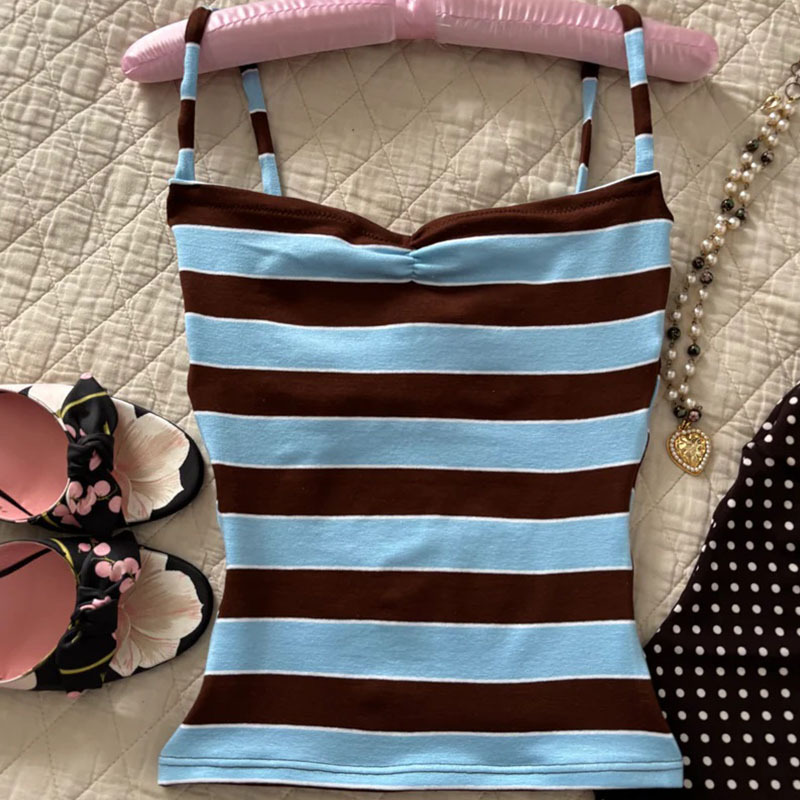 Camisole décontractée classique tendance Y2K, style américain à rayures contrastées, débardeur d'été ajusté, pull Kawaii sexy esthétique Spice Girl
