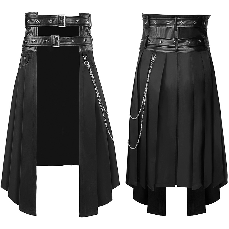 Jupe en cuir pour hommes, nouveau Rock, Style Punk Non grand public, décontracté, grande taille, demi-jupe, costumes de cosplay, printemps et automne