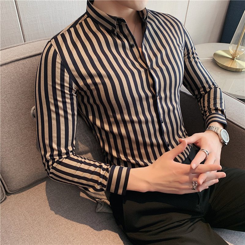 Chemises rayées à manches longues pour hommes, vêtements de luxe coréens, grande taille, coupe couvertes, chemise sociale décontractée, robe pour hommes
