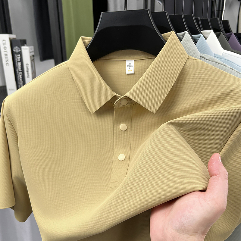 Haute qualité glace soie manches courtes polo shirt hommes de luxe classique mode couleur solide été respirable business casual T-shirt
