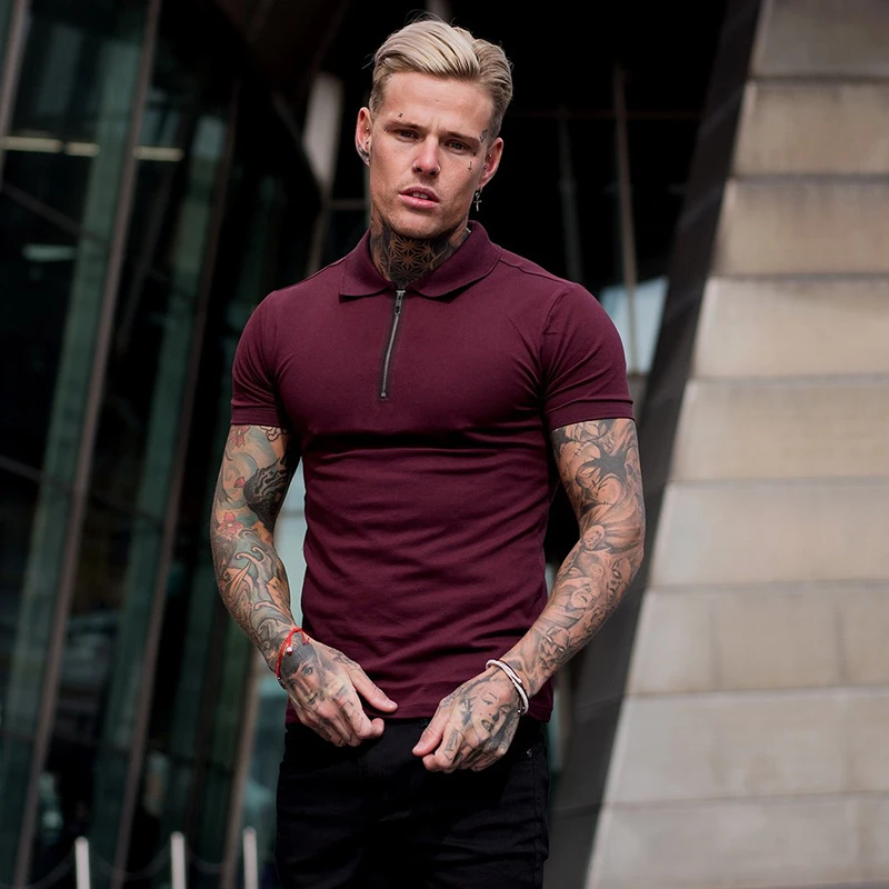 Polo Slim Fit à manches courtes pour hommes, chemises de golf décontractées, monochromatique, coton, fitness, sport, mode streetwear, été
