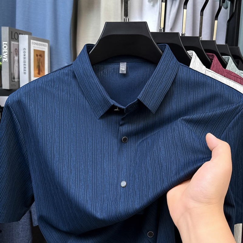 Chemise habillée à manches courtes pour hommes, coupe cintrée, tissu extensible en Spandex de qualité supérieure, couleurs unies, chemises d'affaires décontractées, prix de gros