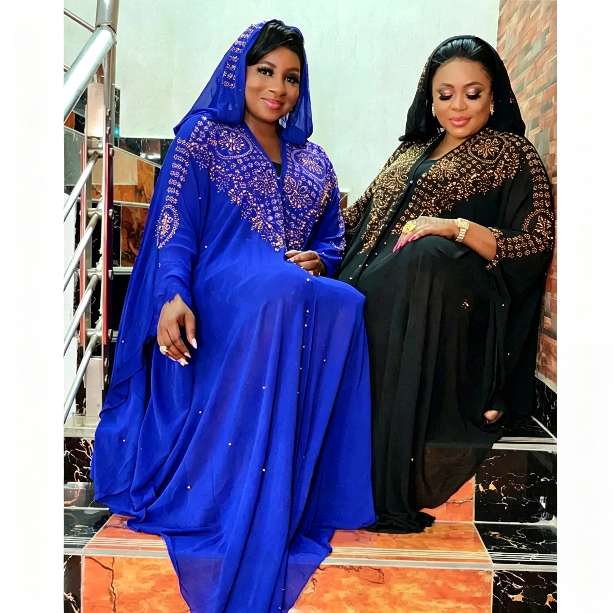 Caftan à capuche pour femmes de style africain, luxueux, orné de strass dorés, en mousseline, robe longue de soirée, de mariage ou de cérémonie.