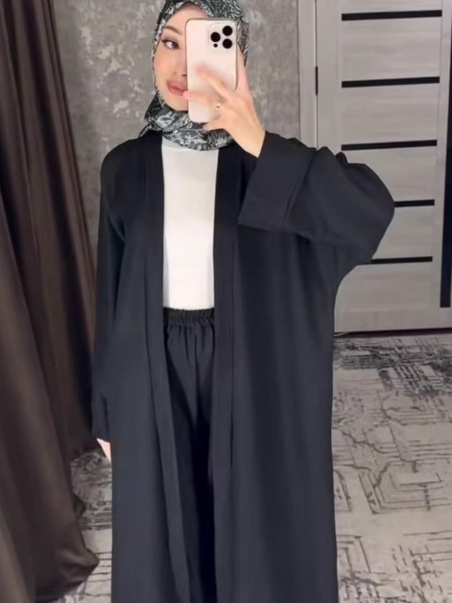 Ensemble musulman 2 pièces pour femmes, chemisier Abaya, Cardigan Long, chemise, pantalon à jambes larges, Costume Ramadan marocain dubaï, Ensemble islamique, tenues arabes