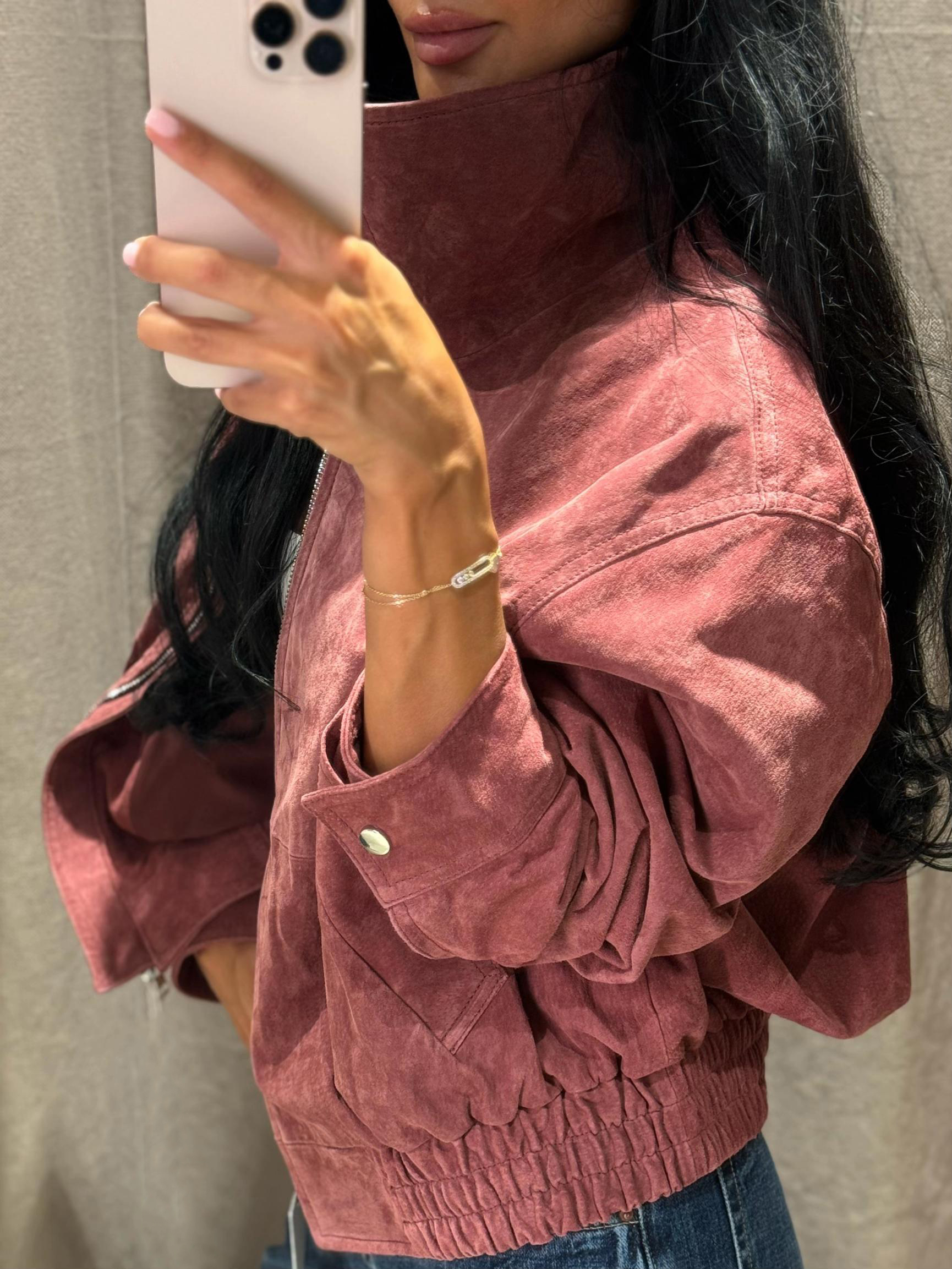 Veste de pilote en cuir à col montant pour femmes, rouge, à fermeture éclair, coupe courte, manches longues, veste décontractée à la mode, vêtement d'extérieur pour femme, nouvelle collection automne.