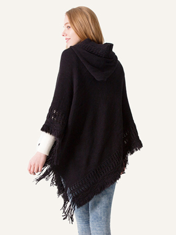 Poncho pull à capuche avec pompon pour femme, châle à manches chauve-souris, cape femme Everak, décontracté, document solide, automne, hiver