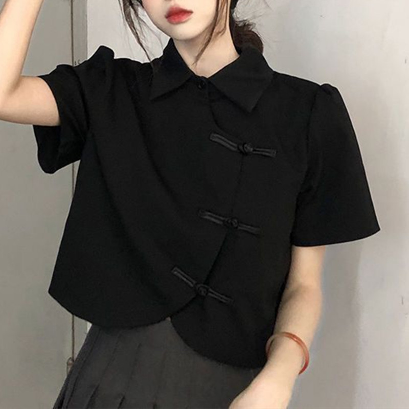 Femmes Blouse été à manches courtes blanc noir chemises Style chinois mode femme hauts courts dames chemise Blouses pour les femmes