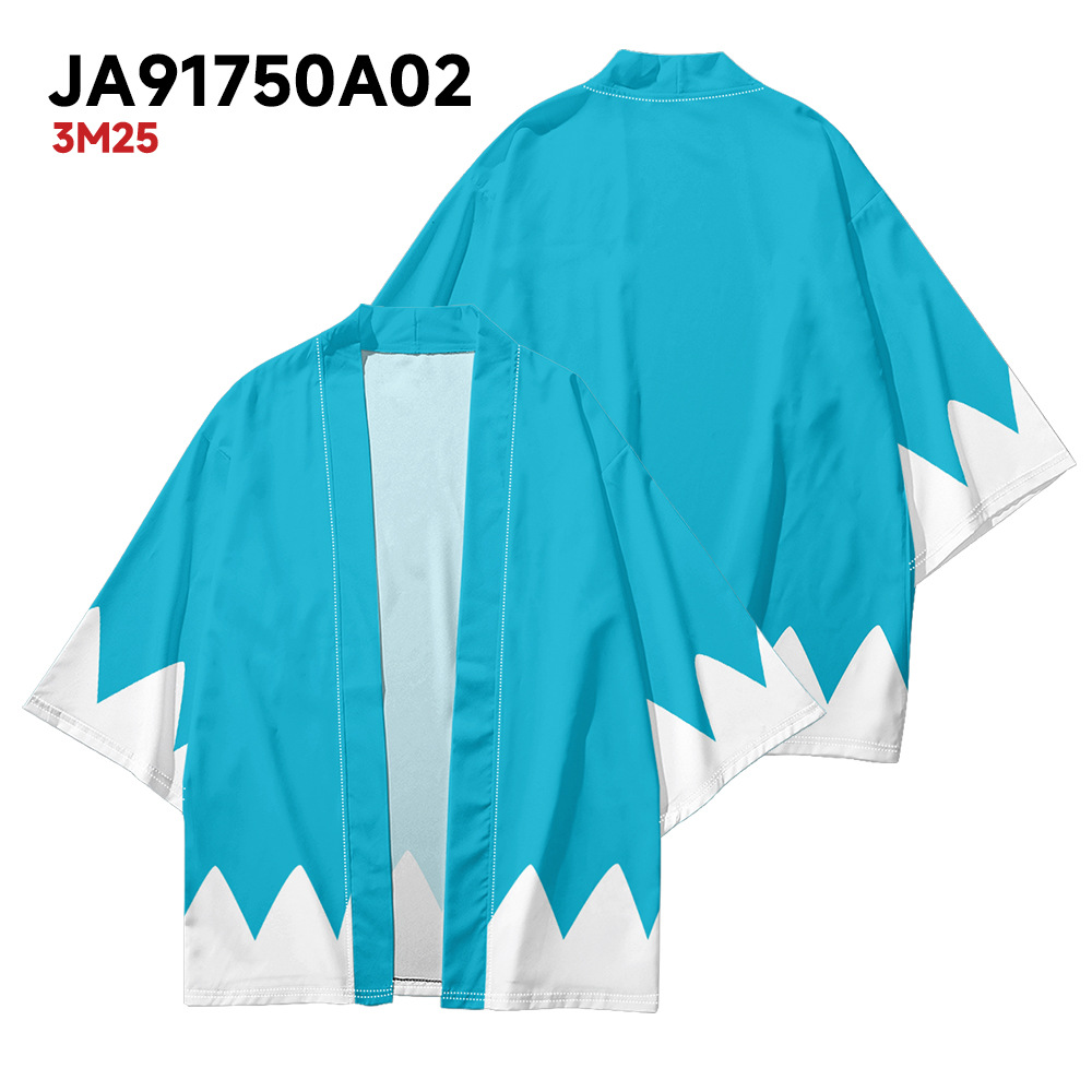 Harajuku Haori été Kimono Streetwear mode bleu blanc imprimé Costume japonais hommes Kimono Yukata
