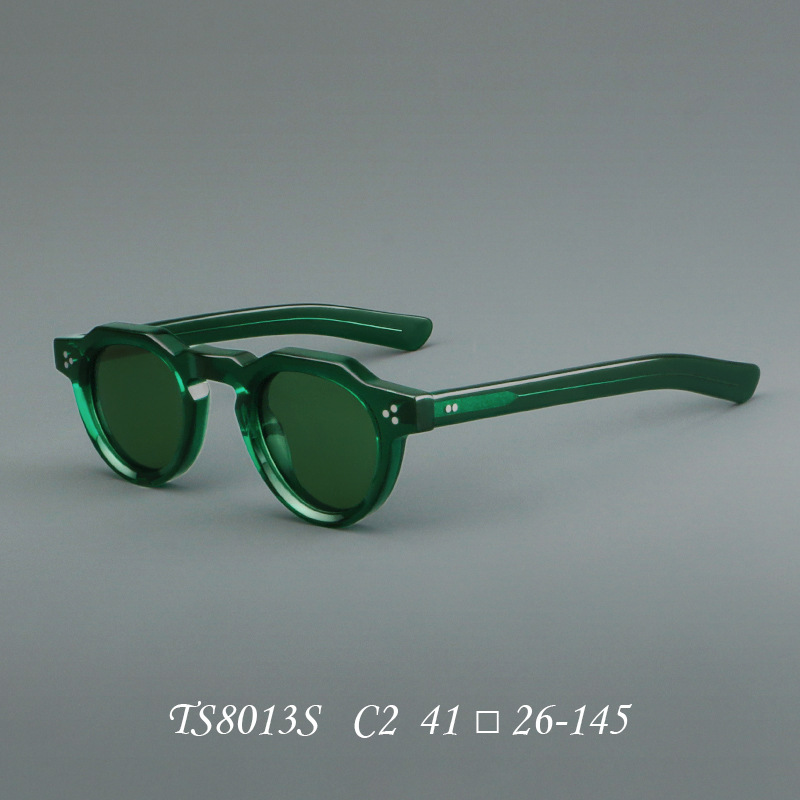 Chic rétro Rivet petit rond acétate lunettes de soleil polarisées femmes hommes Premium ovale blanc écaille de tortue Orange vert nuances de soleil
