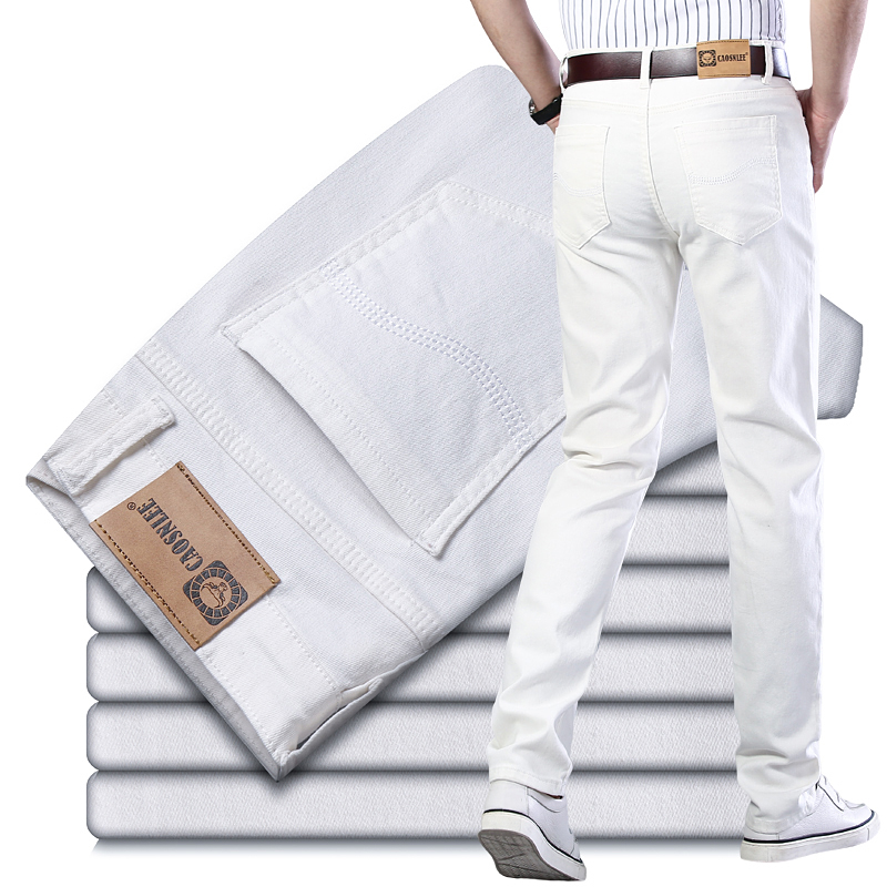 Jean Slim artificiel astique Blanc Pur pour Homme, Pantalon à Jambes Droites, Mode Business, Décontracté, Moyen Âge, Haut de Gamme
