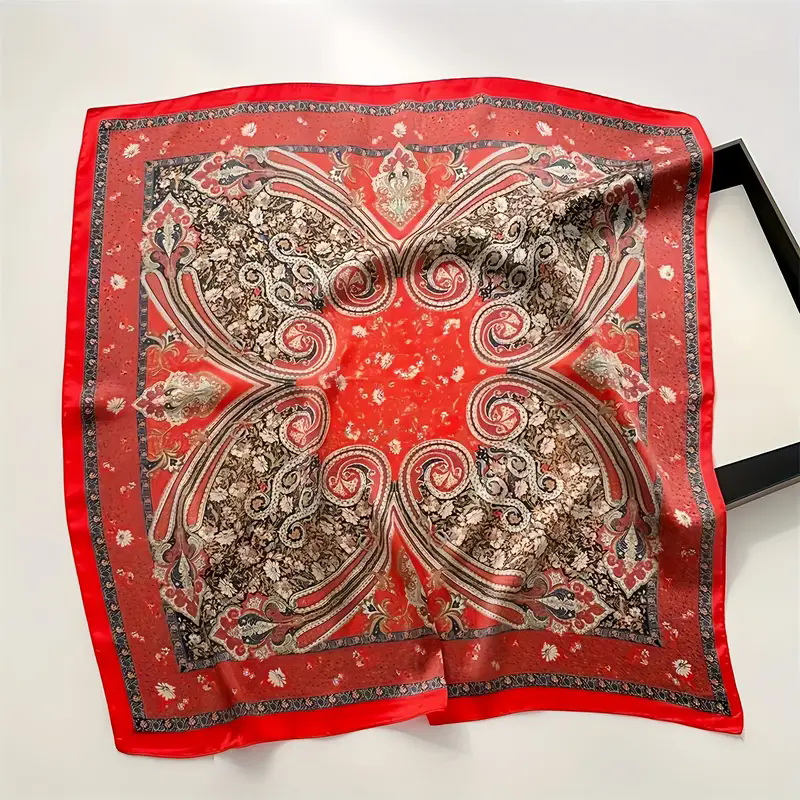 Écharpe carrée en satin cachemire vintage pour femme, écharpe de cou douce et soyeuse, bandana fin polyvalent, châle rond pour cheveux, accessoire de cheveux élégant