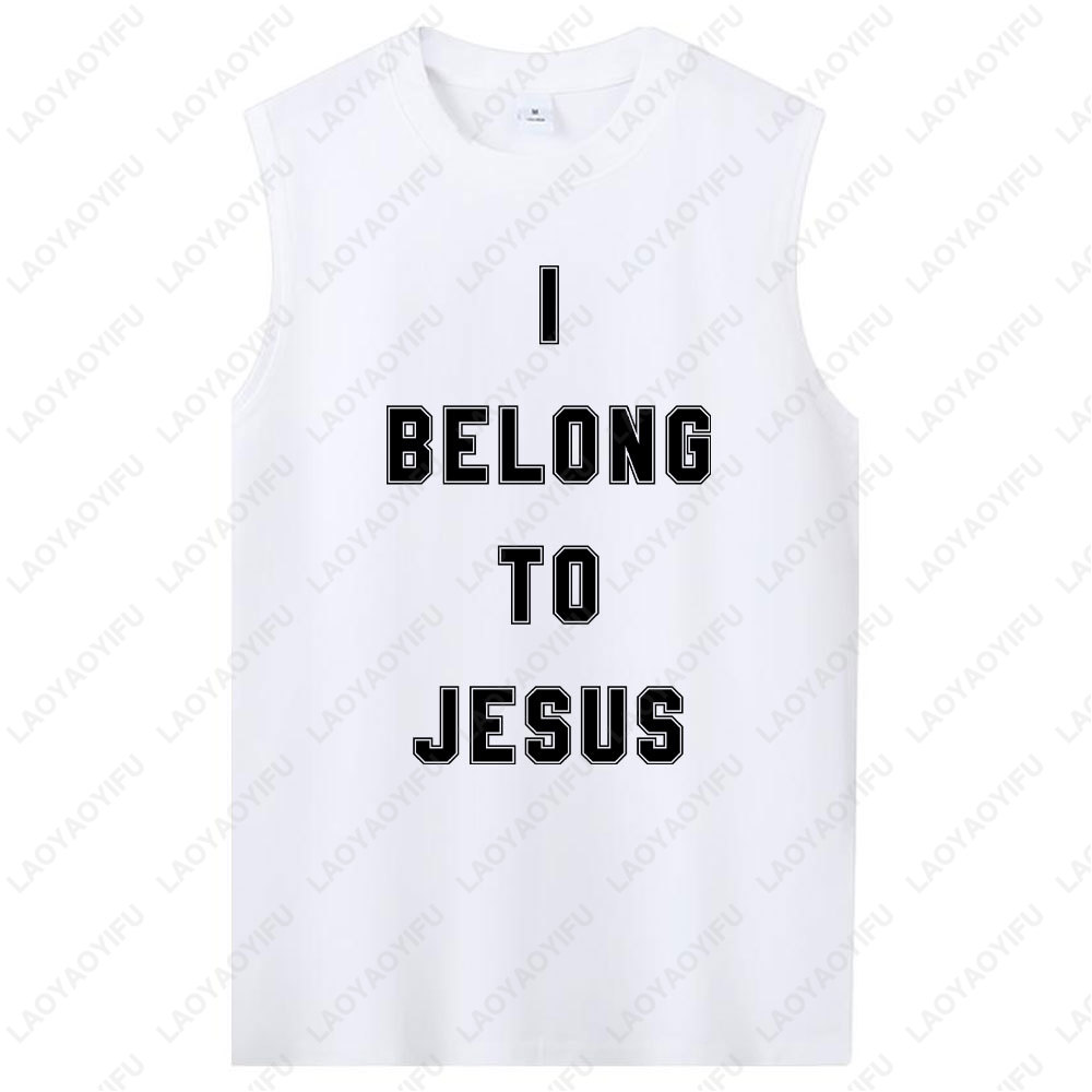 Hauts sans manches pour hommes j'appartiens à jésus gilet coton T-Shirt mode d'été décontracté gilet sans manches culturel hommes vêtements T-shirt