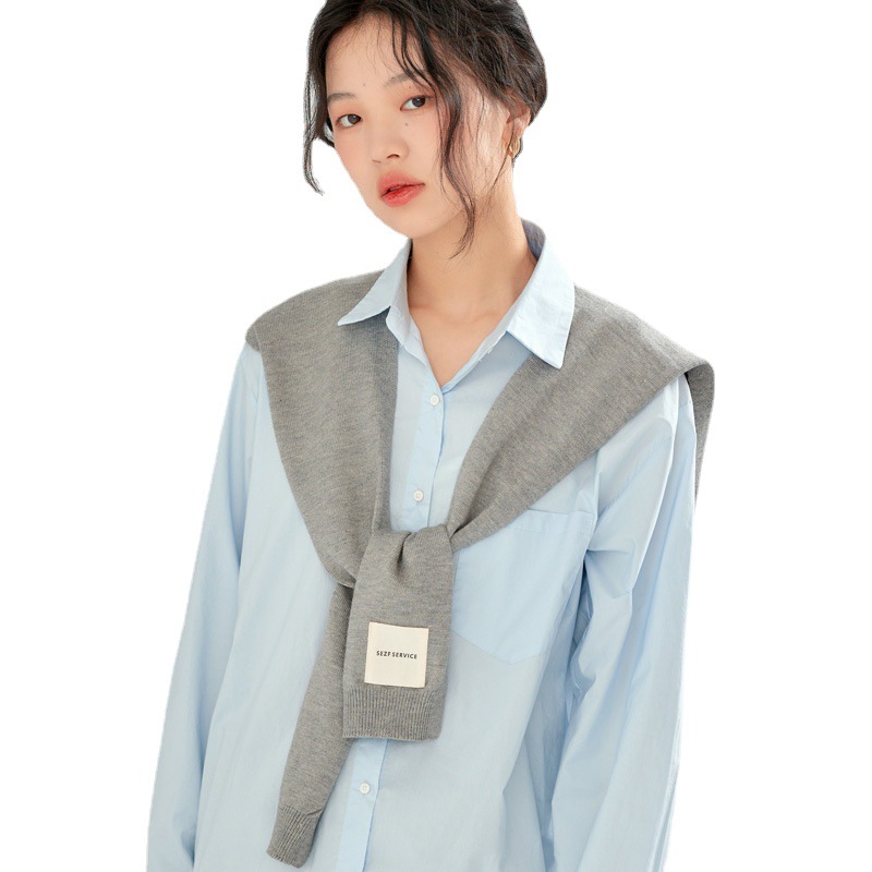 Châle tricoté coréen pour femme, chemisier, épaules, faux col, Cape nouée, écharpe de protection du cou, couleur unie, automne hiver