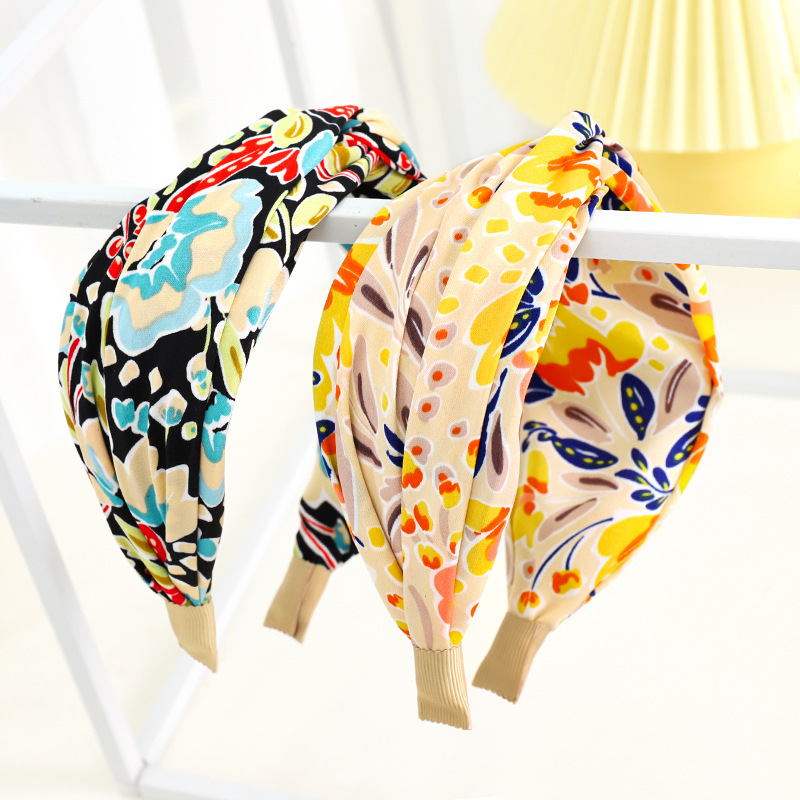 Nouvelle mode femmes bandeau imprimé large bandeau noeud croisé Turban fleur cheveux cerceau bandes lunette filles cheveux accessoires coiffure