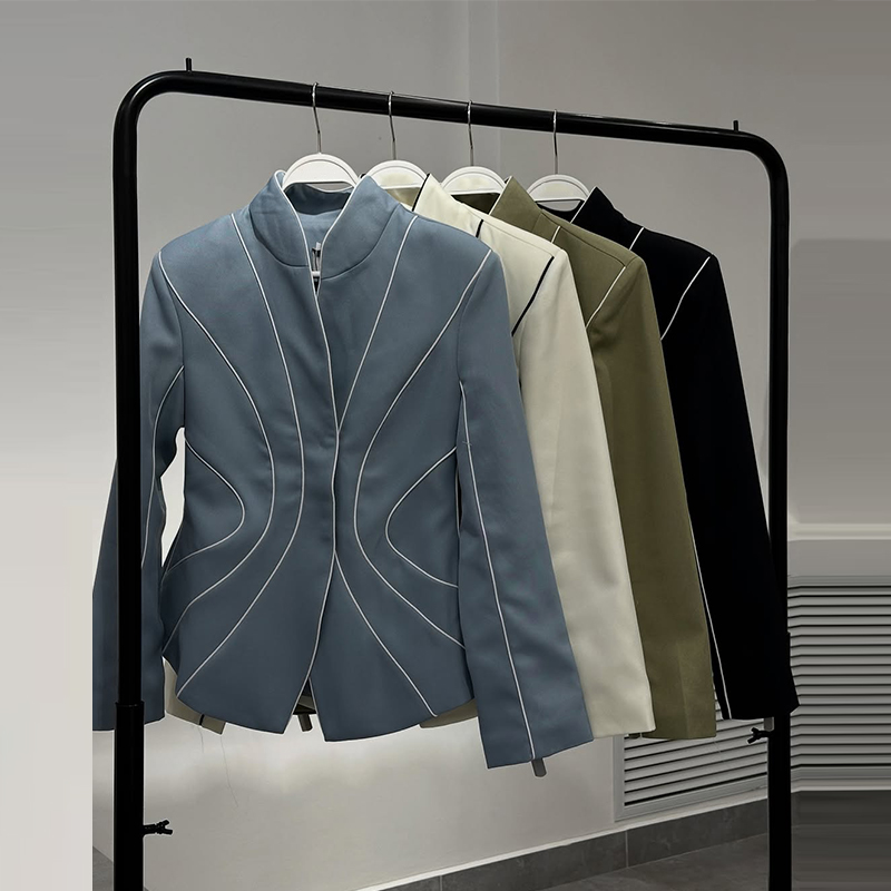 Veste pour femme à coutures courbes, manches longues, coupe ajustée, blazer ouvert sur le devant, taille cintrée, vêtement d'extérieur élégant pour le bureau et les trajets quotidiens