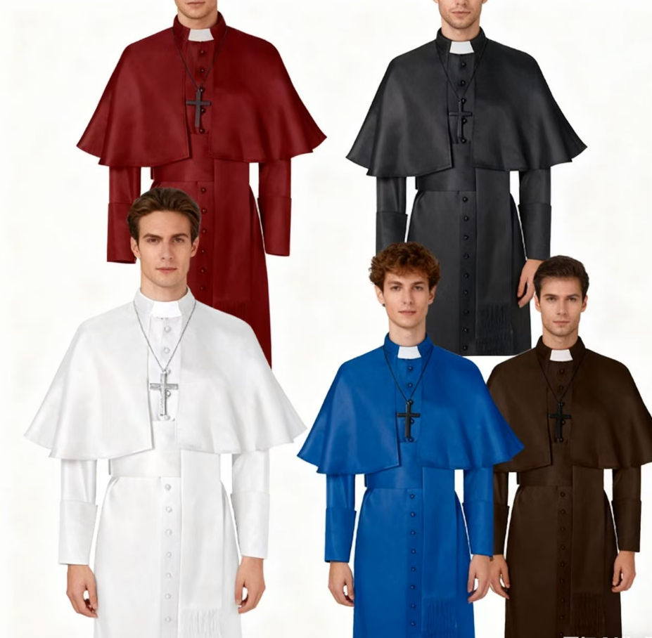 Uniforme de pape romaine, Costume de Cosplay de prêtre médiéval, église catholique, soutane religieuse, pasteur, Robe missionnaire de masse, soutane du clergé