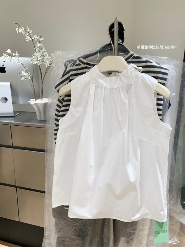 Chemisier blanc pour femmes 2026 Blusas Mujer pansement nœud sans manches chemises amples mode doux été Blouses hauts femme
