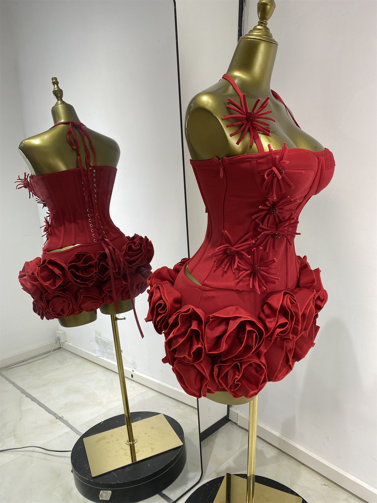 Tenues d'anniversaire noires pour femmes, ensemble deux pièces avec haut corset halter et mini-jupe rose, robe de soirée de célébrité pour club et fête
