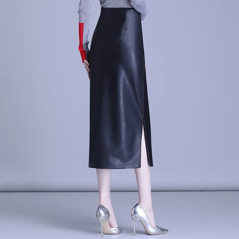 Jupe longue en peau de mouton pour femme, hanche ronde, sur le genou, cuir, haute qualité, taille haute, sexy, fendue, GT, hanche, 5XL
