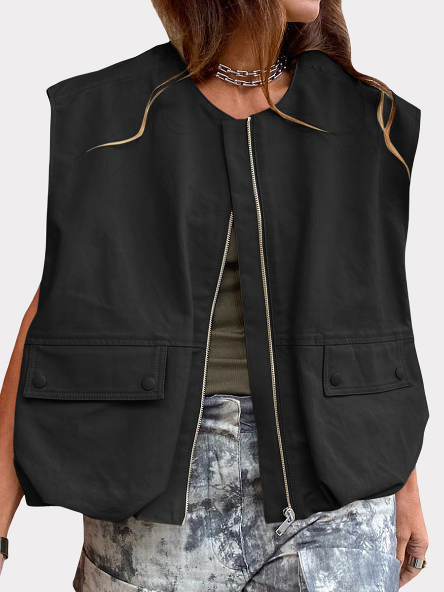 Veste à Fermeture Éclair pour Femme, Vêtement à la Mode, Couleur Unie, Idéal pour l'Été