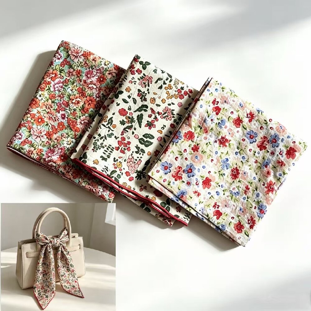 Petit foulard carré à imprimé floral en soie, foulard fin rétro pour femmes, printemps-été, foulards à fleurs tendance, 55*55