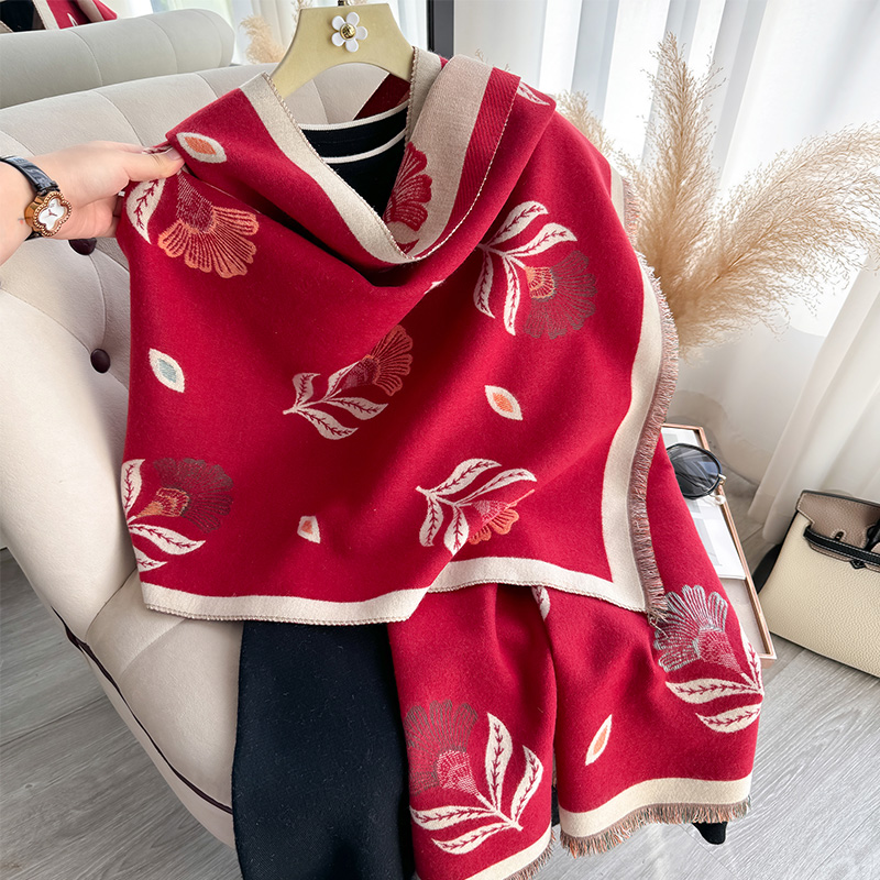 Nouvelle Écharpe de Luxe pour Femme, Imprimé Feuilles Tombées, Châle Chaud Automne Hiver, Pashmina, Foulard, Bufanda