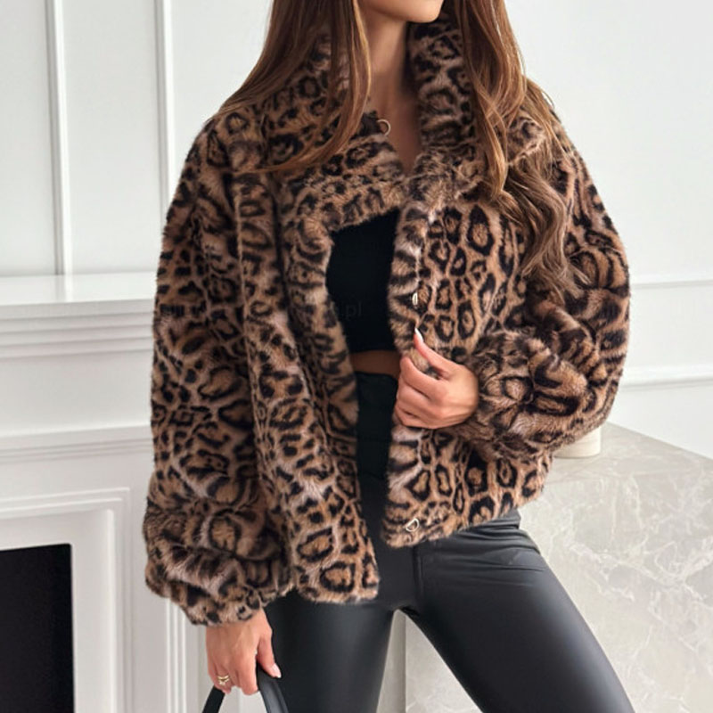 Décontracté vêtements d'extérieur amples automne hiver femme hauts nouvelle mode imprimé léopard femmes manteaux vestes Cardigan vêtements