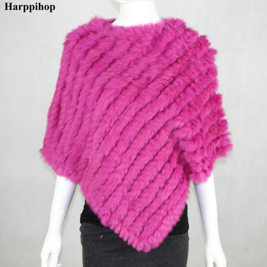 Nouveauté offre spéciale châles Pashmina en vraie fourrure pour femme tricoté à la main Poncho en fourrure de lapin femmes châle en fourrure hiver