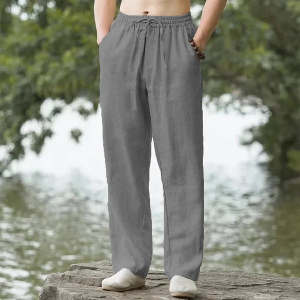 Pantalon de plage pour hommes, jogging, Streetwear, coton et lin, pantalon de survêtement décontracté, vacances hawaïennes, ample, Long, été