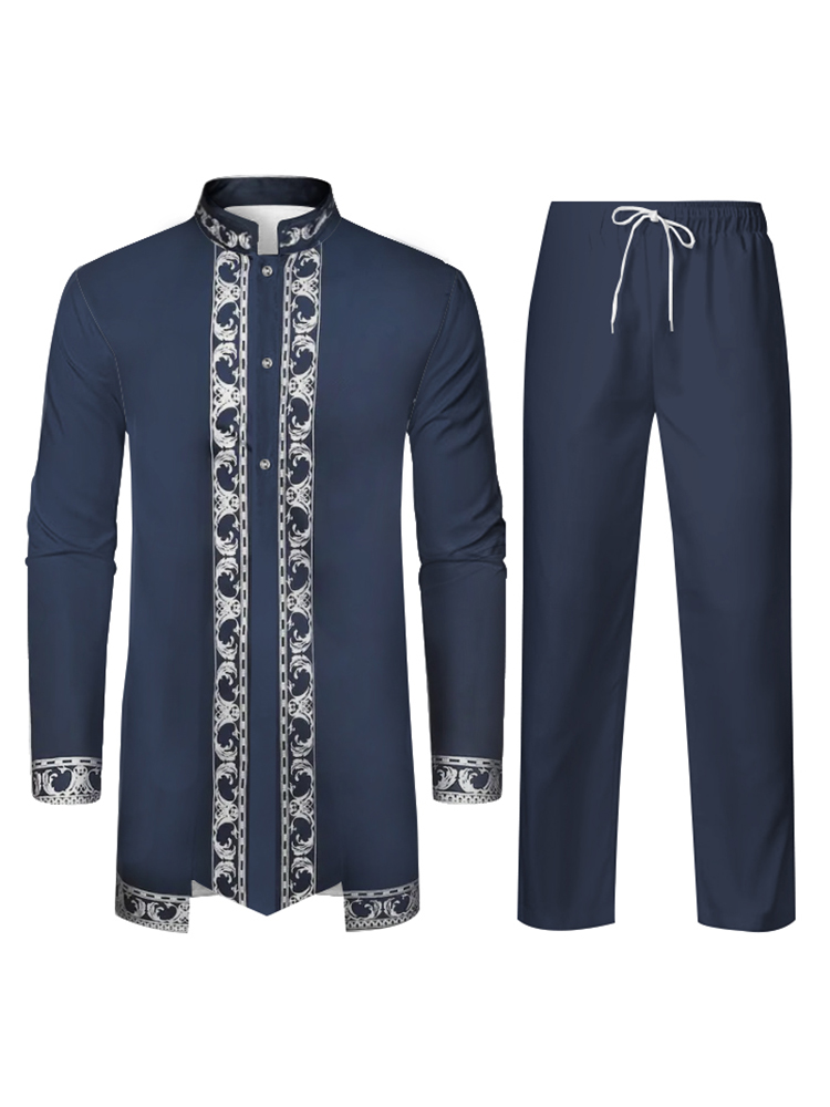 Moyen-Orient Culture Traditionnelle Robe Musulmane Arabe Hommes Vêtements Traditionnels 3D Technologie Imprimé Motif Deux Pièces Ensemble Vêtements